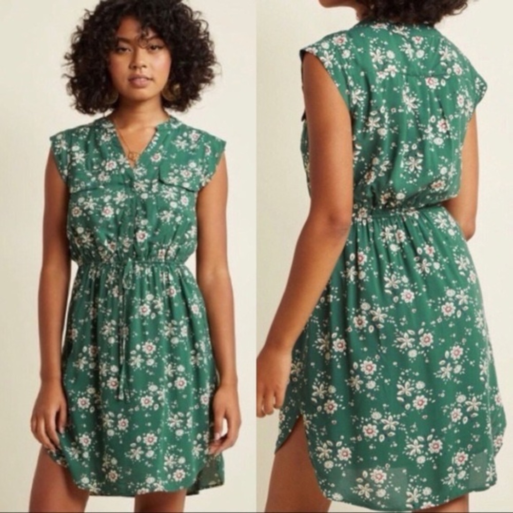 ModCloth Green Floral Dress Medium